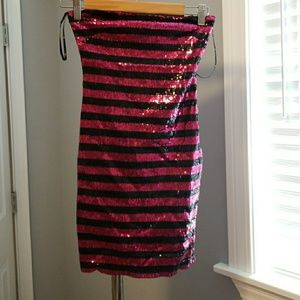 Pink & Black Sequin Tube Dress